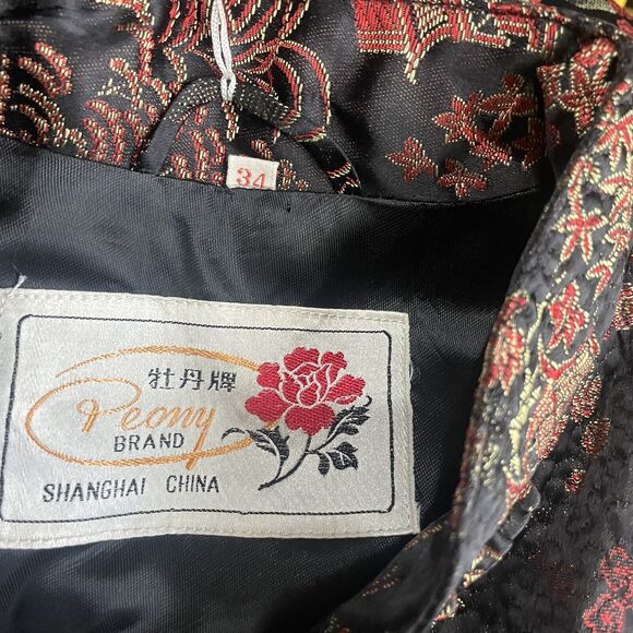 Peony Chinese Flower Blossom Tree Satin Dressing Gown Robe Dress Vintage size 34 - Picture 7 of 7